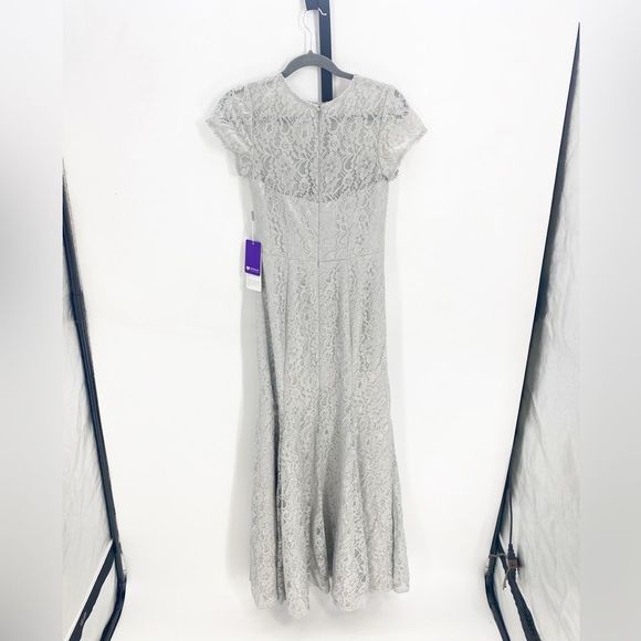 JJs House NWT Silver Lace Overlay Maxi Gown sz4 - Picture 3 of 4